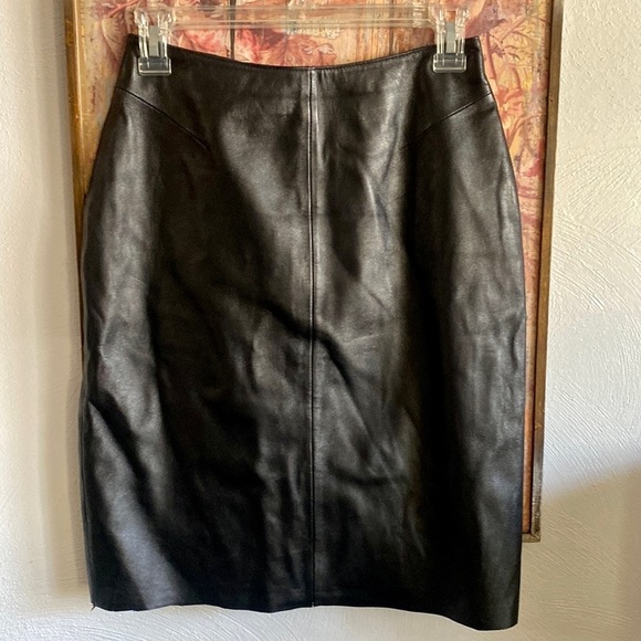 WILSON LEATHER SKIRT PELLE STUDIO BODYCON BLACK LEATHER SKIRT MIDI SKIRT 4 VTG - Picture 2 of 14